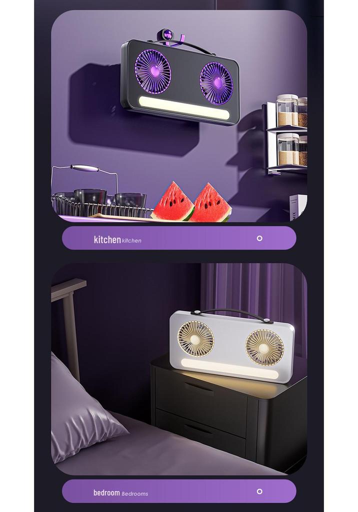 Dual-Head USB Rechargeable Desktop Fan with Fill Light and Large Airflow