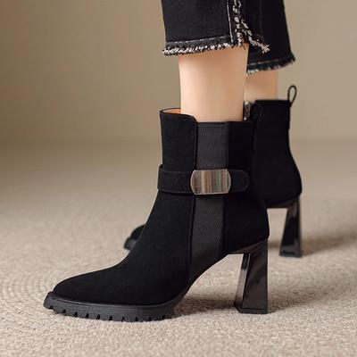 Европейские и американские короткие сапоги на платформе с острым толстым каблуком женские осенне-зимние новые водонепроницаемые туфли на высоком каблуке матовые тонкие сапоги Martin