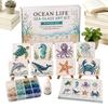 Coastal Sea Glass Mosaic DIY Craft Kit, Marine Life Ocean Animal Art Making Supplies, Stress Relief Handmade Hobby Gift