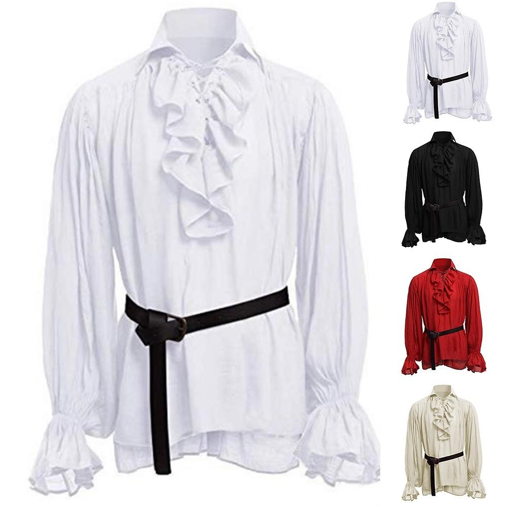 Comfortable Men Gothic Shirt M-3XL Medieval Ruffle Pirate