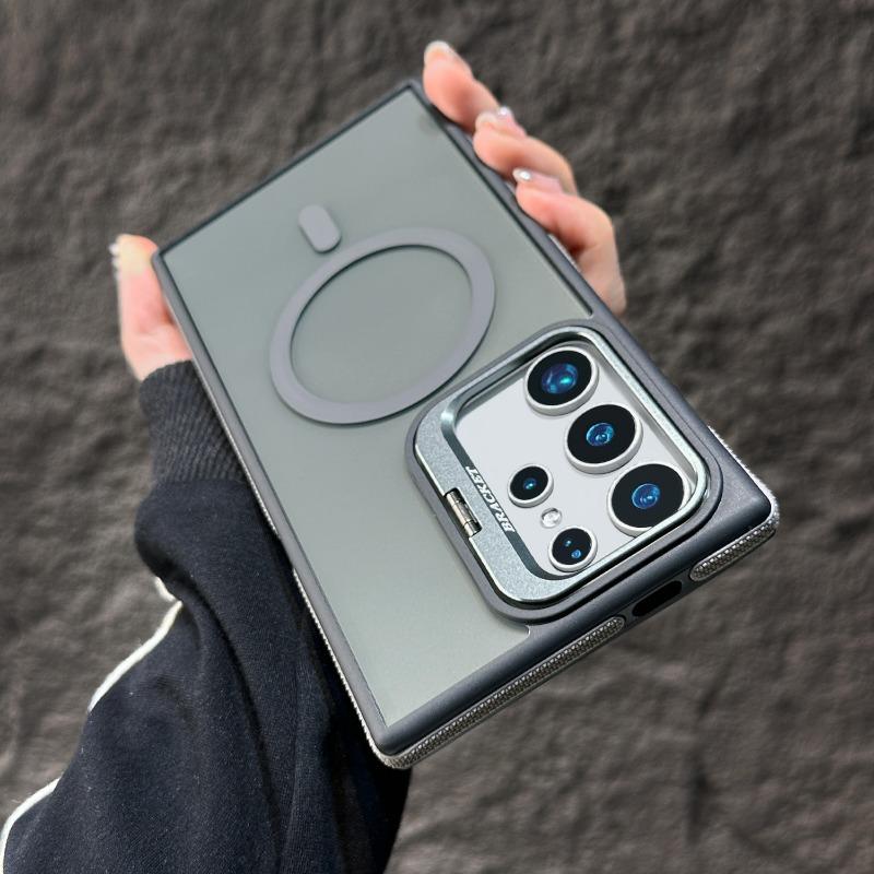 Luxury Camera Lens Stand S25 Ultra Magnetic Case for Samsung Galaxy S23 S24 FE S25 Plus S24 Ultra Magsafe Matte Shockproof Cover