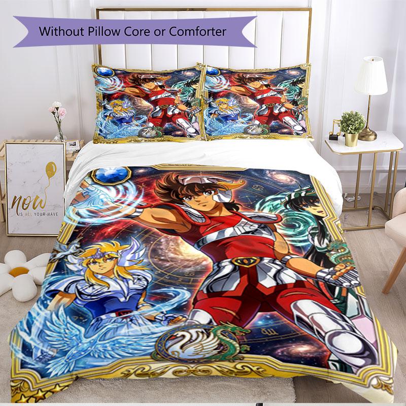 3pcs Duvet Cover Set (1*Duvet Cover + 2*Pillowcase, Without Core), Saint Seiya Print Soft All‑Season Bedding Set, Home Bedroom Decor Gift