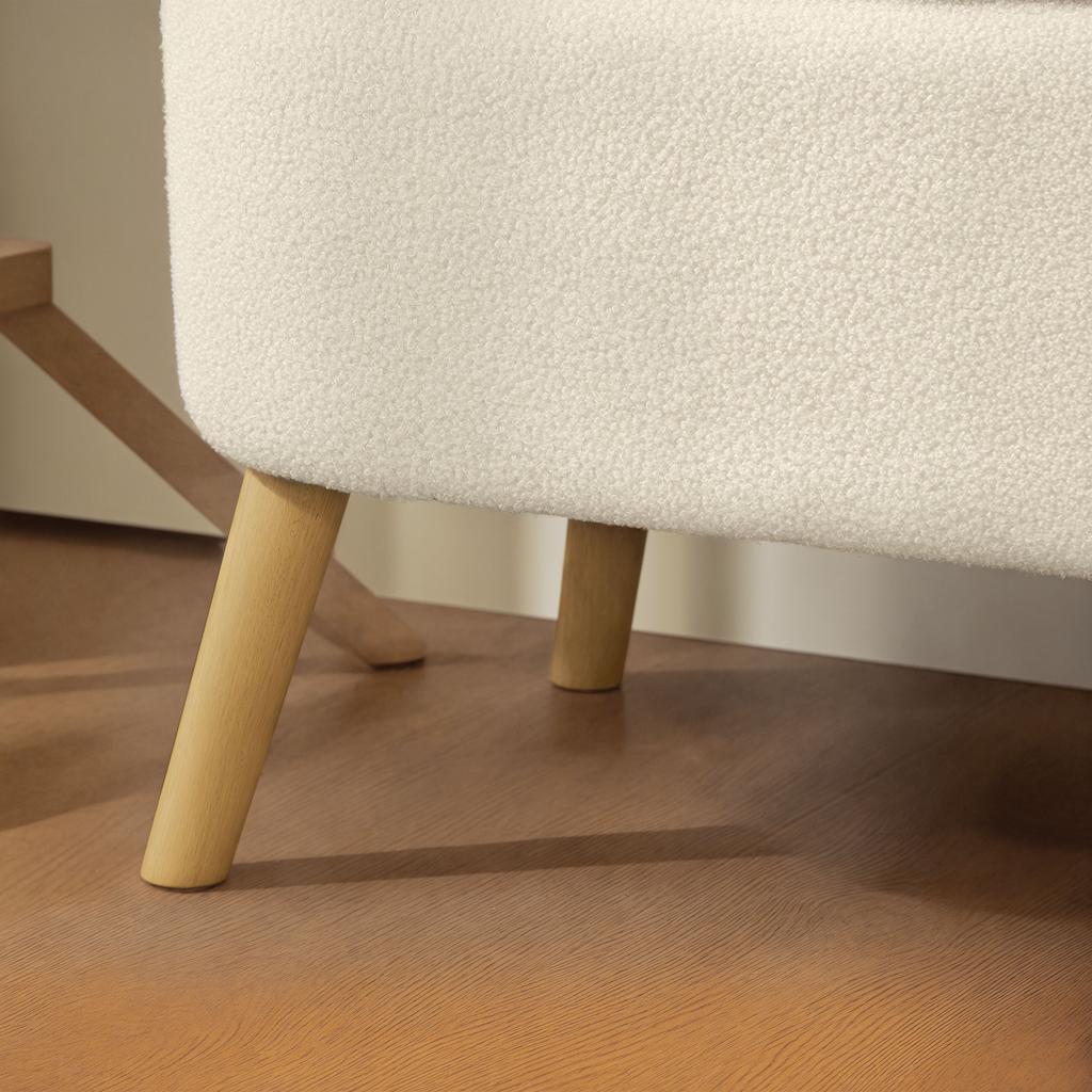 Storage Bench, Seating Bench with 65 L Storage Space, Teddy Fleece Fabric, Rubberwood, 120 x 42 x 45 cm, Beige