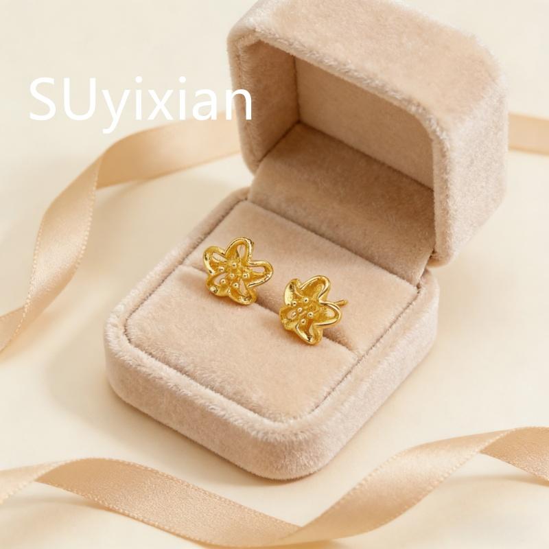925 Silver Plated Gold Fashion Hollow Flower Stud Earrings Birthday Party Anniversary Gift Daily Wear