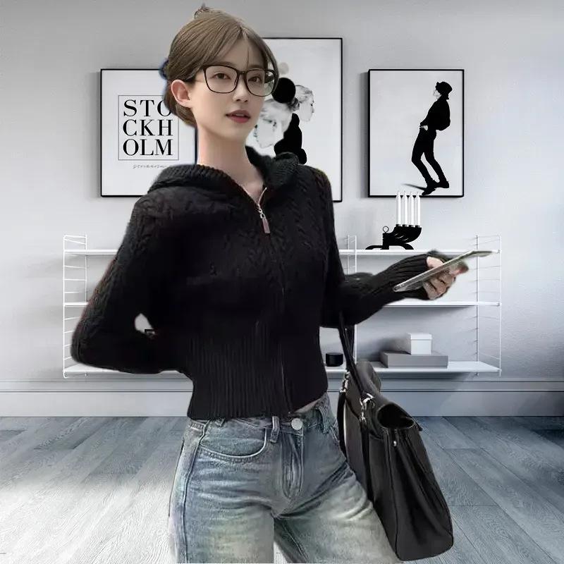 Маленький кардиган с капюшоном, вязаный косичкой, женский, весенний, новый, облегающий и тонкий, короткий свитер-жакет, топ