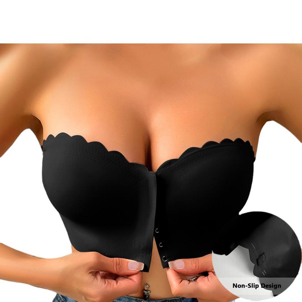 Бесшовный бюстгальтер пуш-ап без бретелей с застежкой спереди и волнистым краем