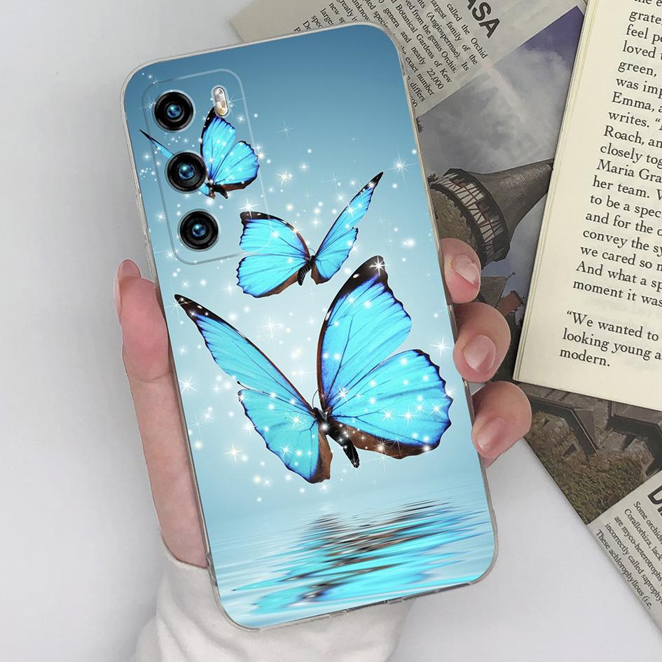 Чехол для Huawei P40 P20 P30 P10 Lite P Smart 2019 Y9s, чехол с бабочкой и цветком, матовый защитный прозрачный мягкий силиконовый чехол для Huawei, бампер, чехол
