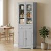 Freestanding Kitchen Cupboard, Storage Cabinet with 2 Adjustable Shelves, Drawer and Glass Door for Living Room, Grey