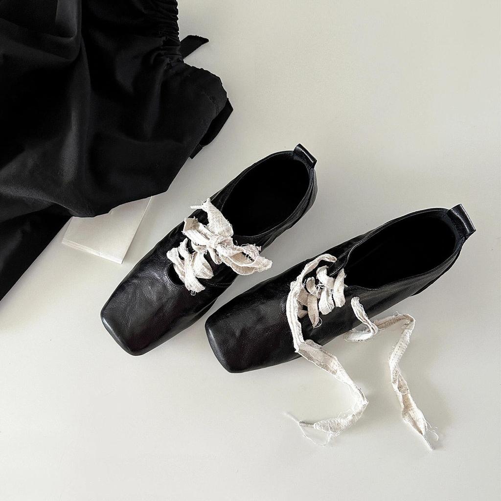 Версия из коровьей кожи~ ретро литературные туфли-лодочки с квадратным носком на толстом каблуке, на шнуровке спереди, уличные, темпераментные кожаные туфли-лодочки для женщин