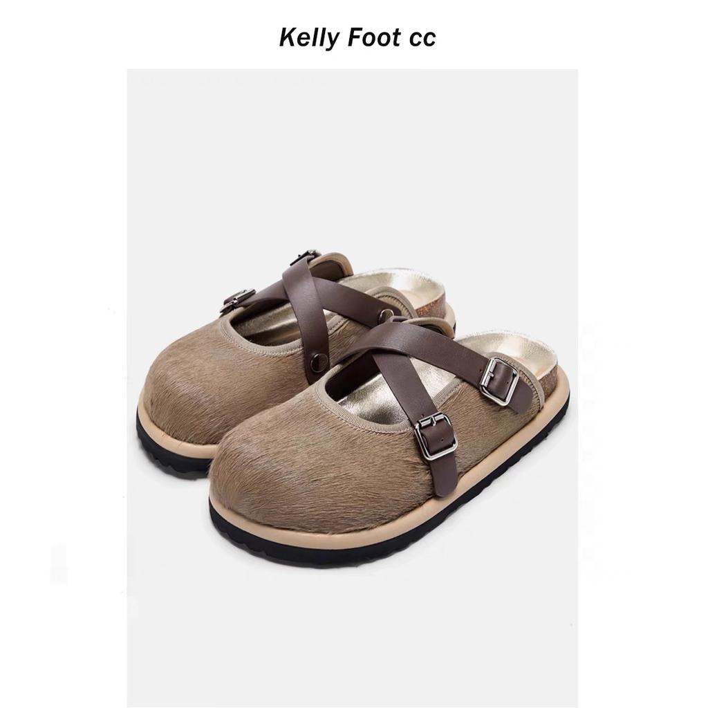 Fashion Baotou Cork Slippers Mary Jane Shoes Round Head Spring and Summer Women Half Shoes Comfortable Japanese Style Grils Sandals