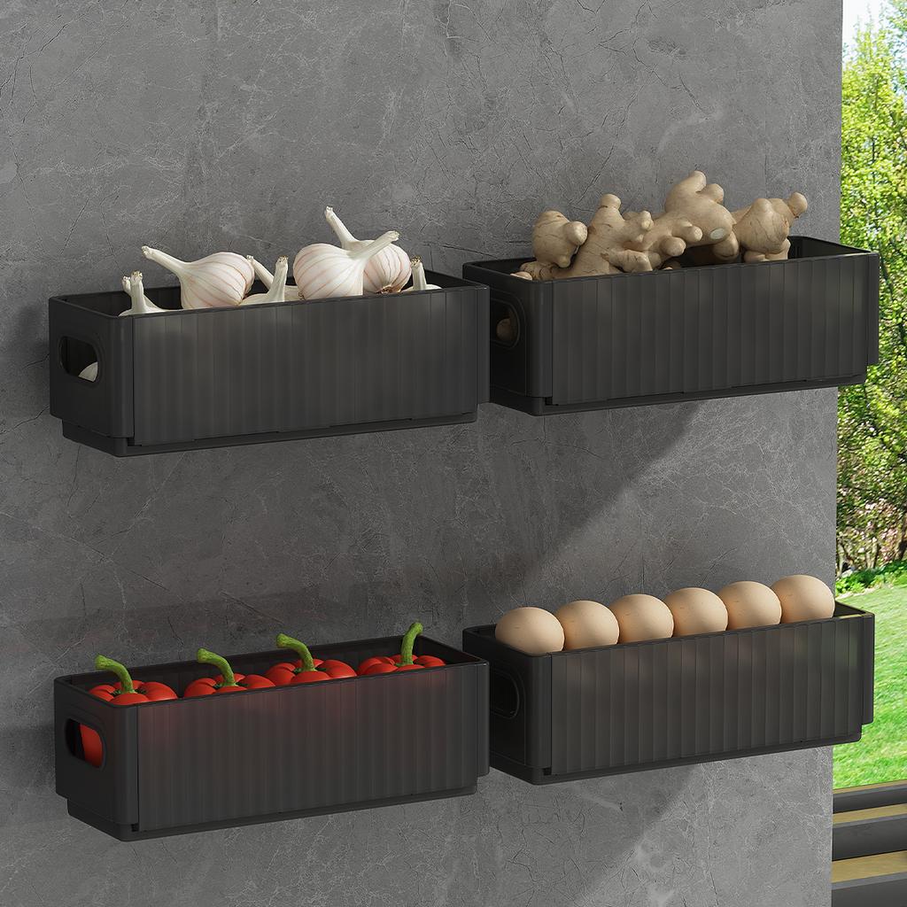 Wall Mounted Folding Plastic Storage Rack Multifunctional Cabinet Organizer Shelf Punch Free Kitchen Storage Organizer