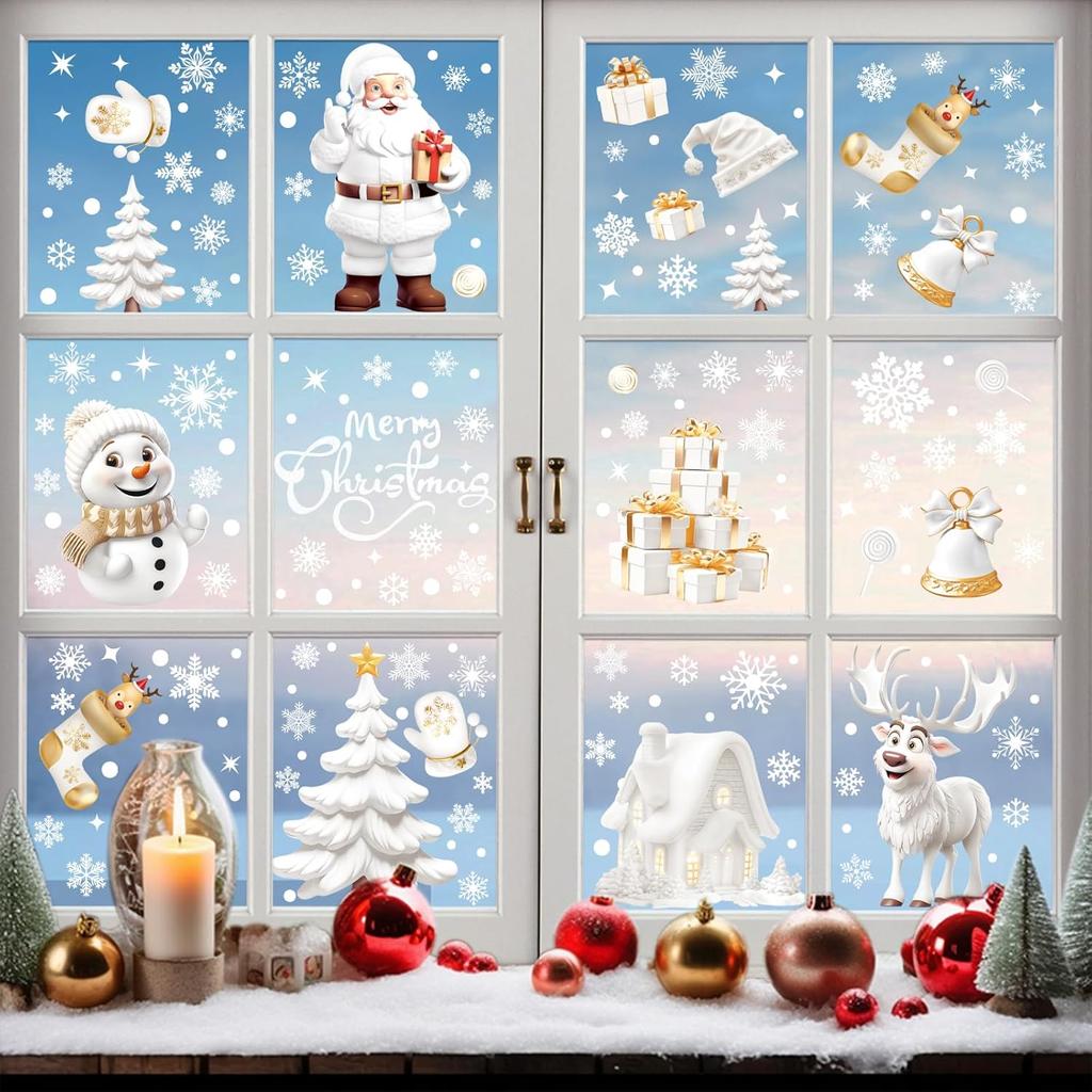 Window Stickers 9 Sheets Window Sticker Decor Snowflakes Window Pictures for Doors, Shop Windows, Glass Fronts, Window Clings Decoration Reble
