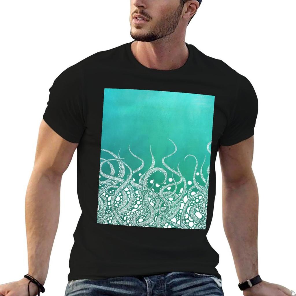 Turquoise Tentacles T-Shirt Basic Daily Outfit Short Sleeve Tee