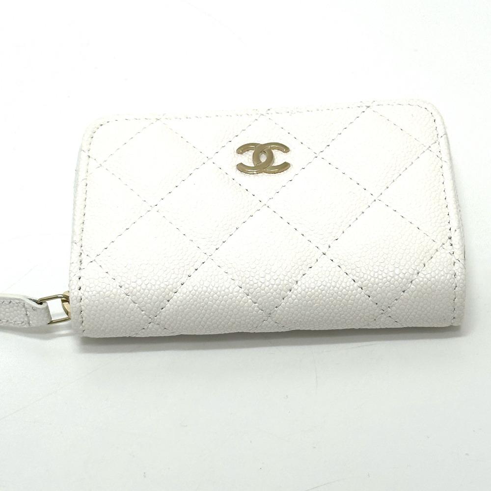 Chanel AP0216 Мателассе Марк Классическая монетница на молнии Кожа Кавьяр Белый Неиспользованный