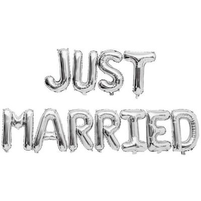 Воздушные шары Алюминиевые Свадьба - Just Married - Серебристые - 36 см