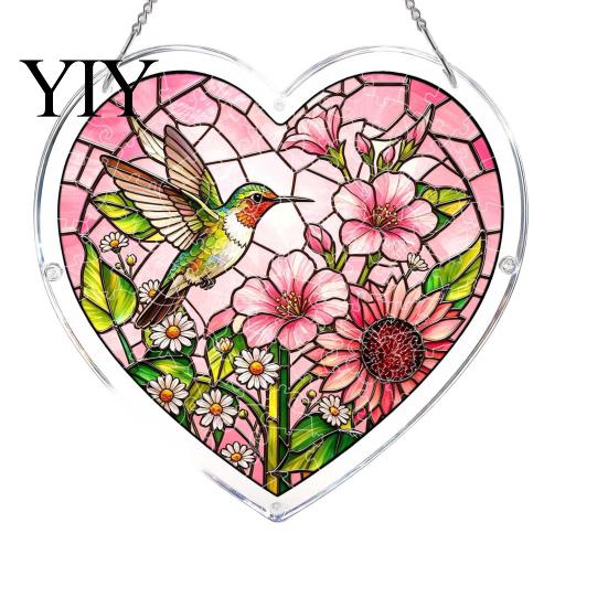 Colorful Wall Patterns Heart-Shaped Acrylic Suncatcher Jigsaw Puzzle, 7.48 Inch Dragonfly Floral Window Hanging Puzzle for Adults Decor with