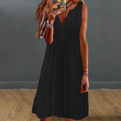 Женское платье с V-образным вырезом без рукавов, однотонное свободное платье трапециевидной формы с большим подолом, повседневное