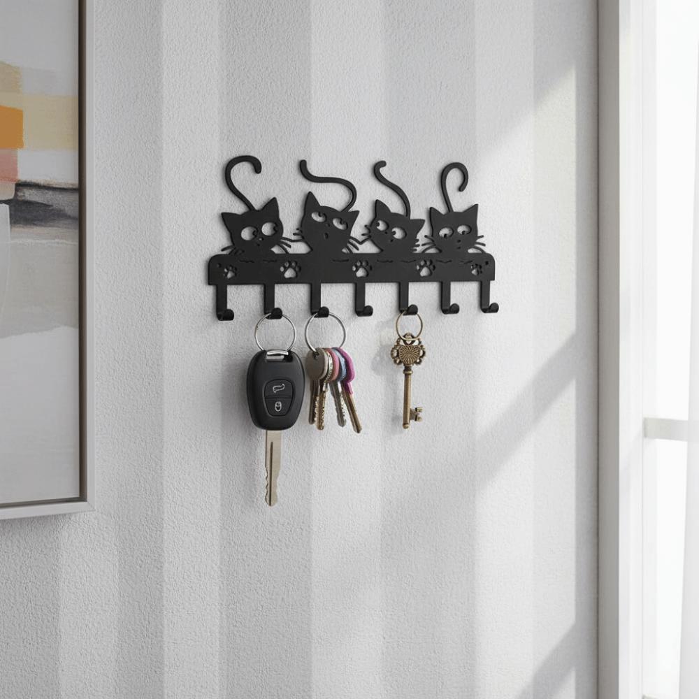 Nordic Cat Wall Hat Hanger Black Clothes Storage Rack Save Space Key Holder Bathroom