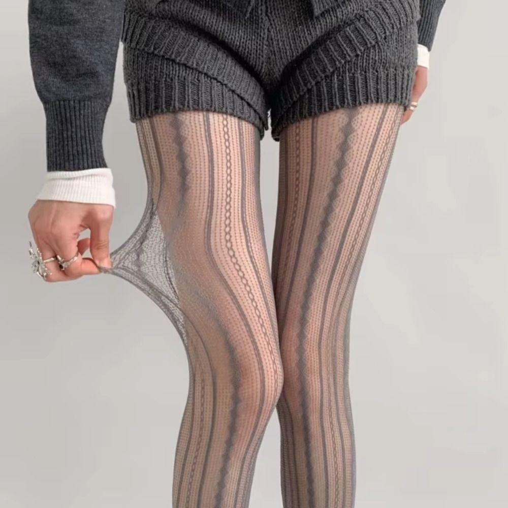 Sexy Hollowed Fishnet Pantyhose Elastic Breathable Mesh Stockings Striped Fishnet Stockings JK Style