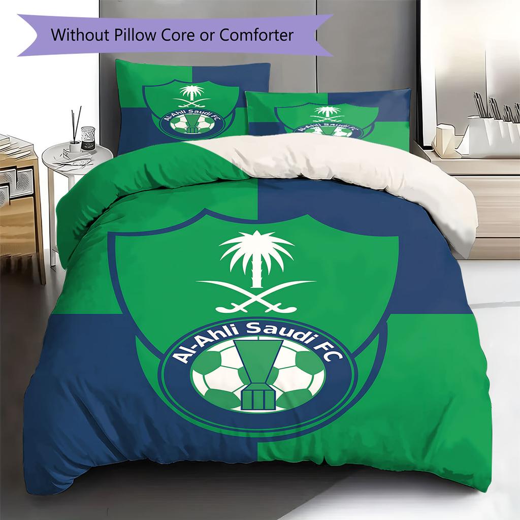 Al-Ahli Saudi FC Pattern Bedding,Quilt Set Quilt Cover Pillowcase Home Birthday Gift(1 * duvet cover + 2 * pillowcase, without core)