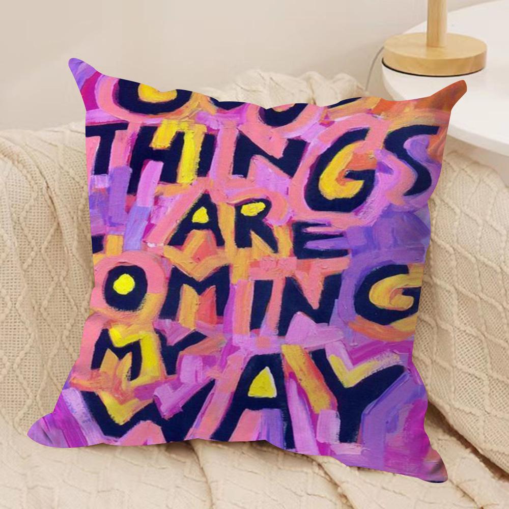 Creative Watercolor Words Cushion Cover Short Plush Double-Sided Print Square Throw Pillow Covers Sofa Home Cushion Decor