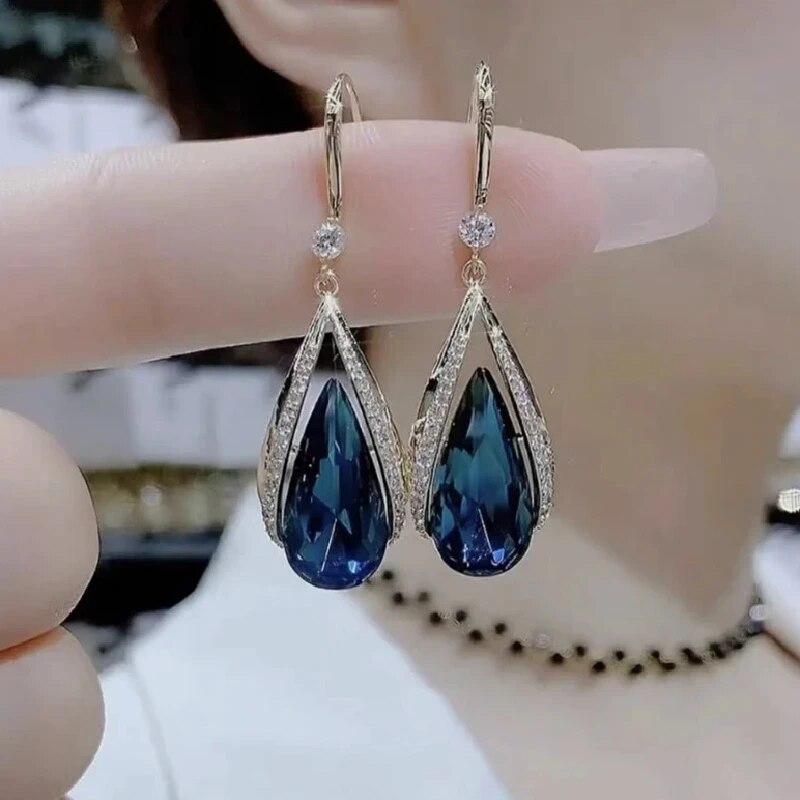 1 пара роскошных серег с опалом, имитацией жемчуга, стеклянными бриллиантами, из сплава с золотым покрытием, с прохладным ветром