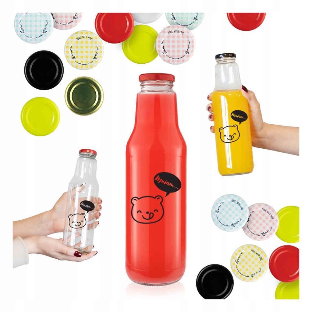 40x KUBUŚ Bottles 750ml with PRINT BOTTLES FOR JUICE, SYRUP, WATER, MILK, JUICES