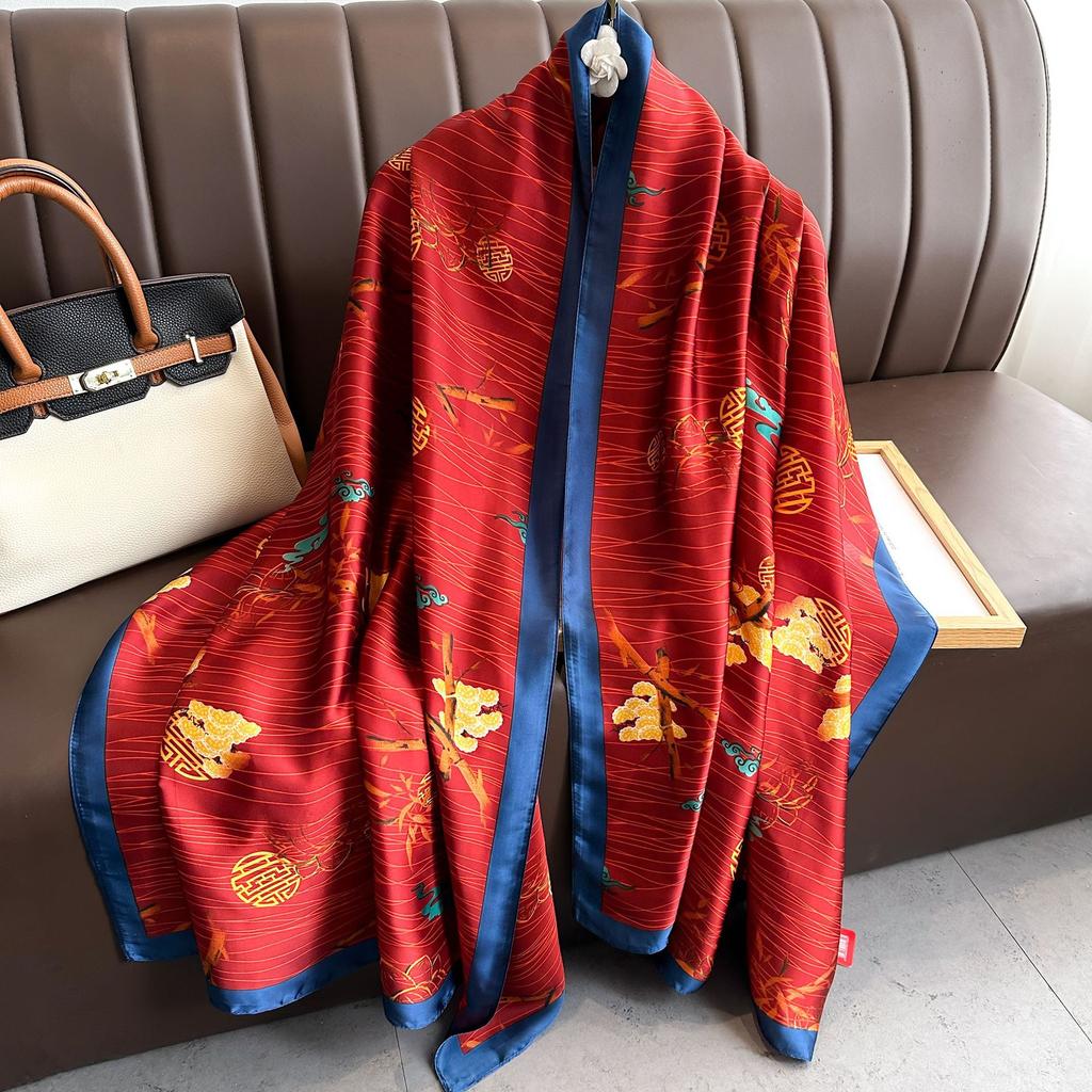 Women's Air-conditioning Room Outside the Shawl Spring and Summer Plant Flowers Travel Holiday Sunscreen Thin Silk Scarf