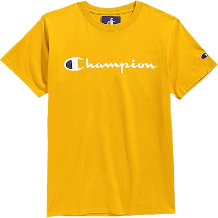 Champion T-Shirts Unisex Gold+Navy Blue Crew Neck Moderate Straight Fit GT23H-2+