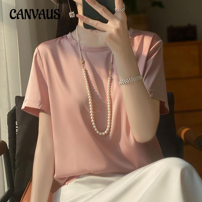 Spring and Summer Women's T-shirt Silk Loose Round Neck Solid Colour Temperament Short-sleeved T-shirt Tops