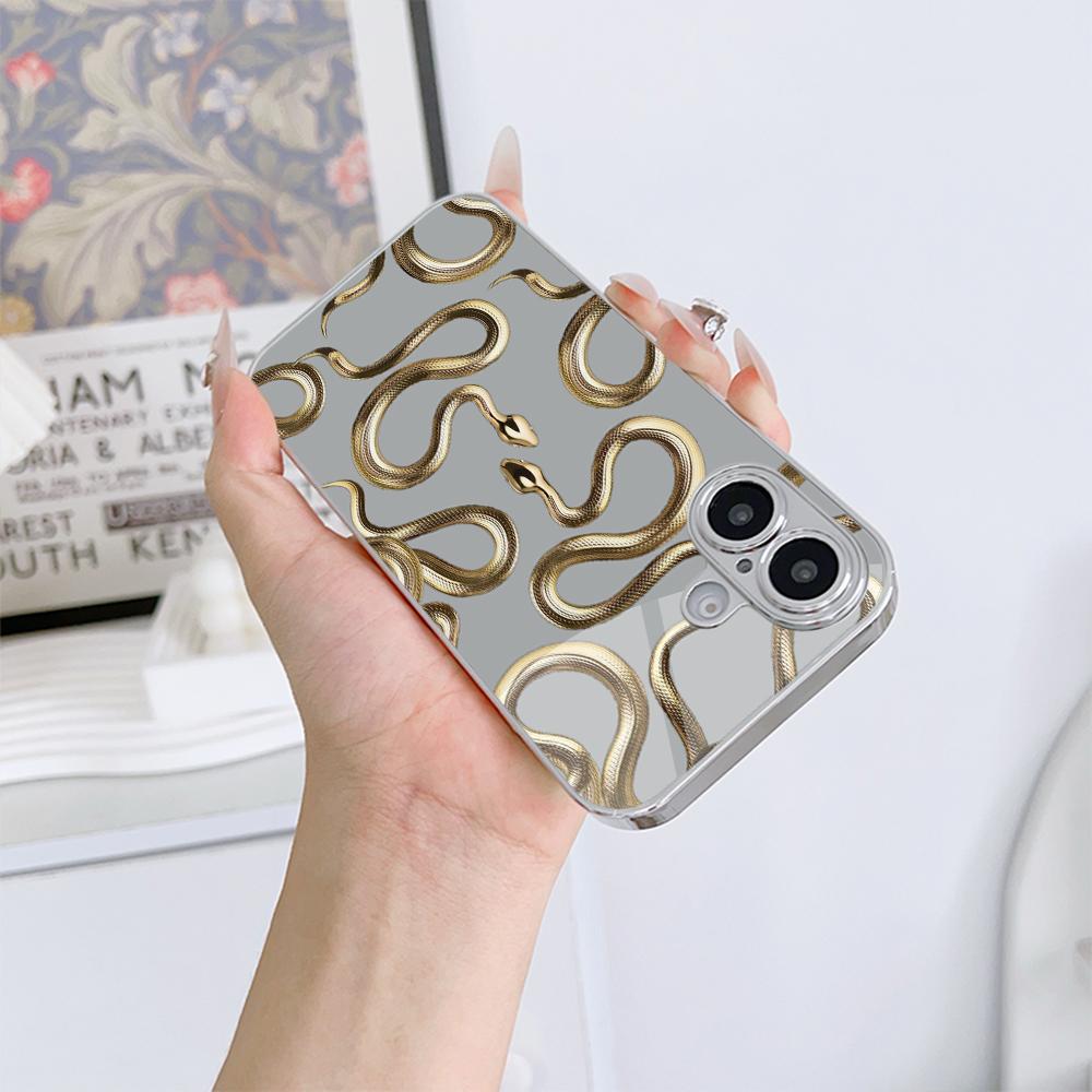 Чехол N135 Black Gold Snake art для iPhone 16 15 11 Pro Max Samsung S24 S23 A54 A35 Xiaomi Redmi Note 13 12 Pro с покрытием из закаленного стекла