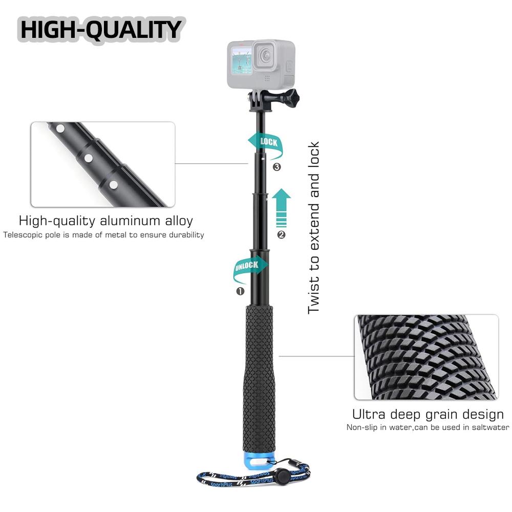 Aluminum Alloy Monopod Selfie Stick Hand Grip Pole for GoPro Hero 13 12 11 10 9 8 7 Insta360 SJCAM AKASO DJI OSMO Action Camera