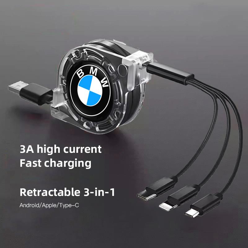 NAZF2 Three In One Data Cable USB Car Charger Head Retractable Auto Accessories For BMW Performance E46 3 5 7 Series F30 i4 X3 F10 E90