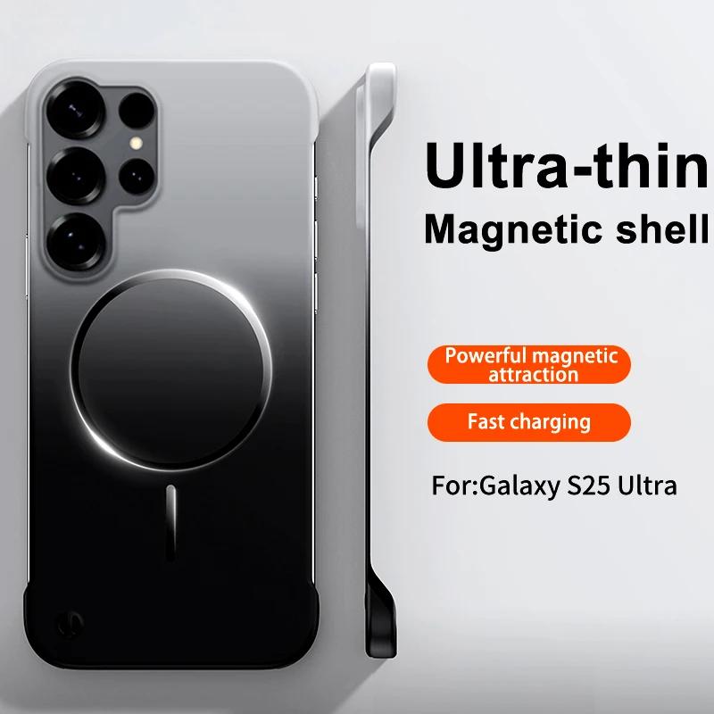 Безрамочный Магнитный Чехол для Телефона Magsafe для Samsung Galaxy S26 Ultra S25 Edge S24 S23 S22 Plus Градиентный Цвет Мягкая Задняя Крышка