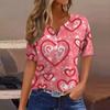 Жен. Футболка Футболка с принтом на пуговицах ко Дню святого Валентина С короткими рукавами Повседневные Мода выходного дня Классический Классический топ с v-образным вырезом