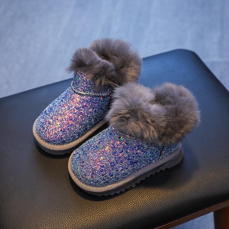 Модные новые яркие детские ботинки зимние утолщенные детские сапоги бархатные теплые холодные детские хлопковые сапоги с блестками зимние сапоги