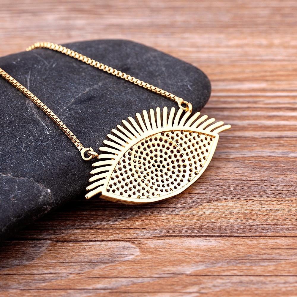Turkish Lucky Blue Eye Necklace Copper Zircon Evil Eye Pendant Choker Charms Link Chain Necklace Jewelry Gift For Women Men