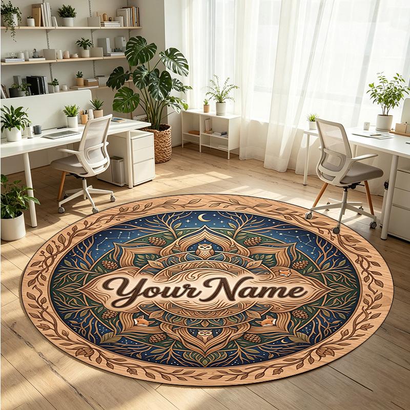 Mandala Ornament (324) Theme Round Crystal Velvet Rug Custom Name Text Personalized Floor Mat Home Decor Non Slip Crystal Carpet