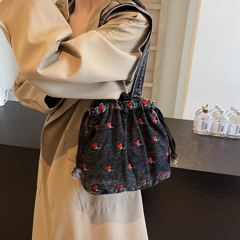 Women's Crossbody Bag Cherry Embroidery Shoulder Bag Commuter Small Tote Bag