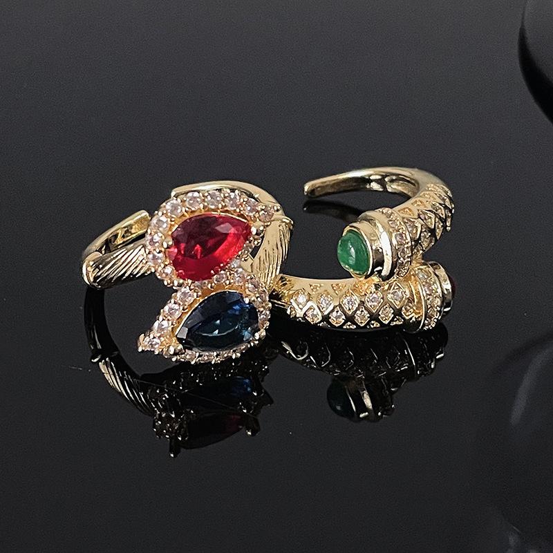 Medieval Plated 18K Open Ring Inlaid Zircon Cross Light Luxury High-End Niche Design Personalized Ring Woman