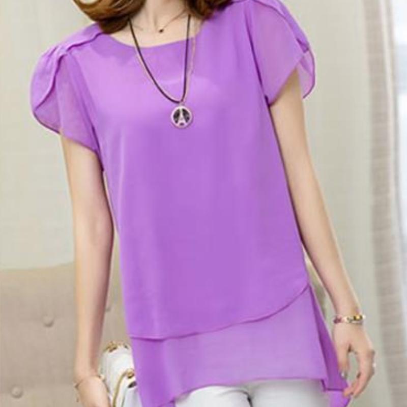 YYFS Женские модные повседневные летние весенние однотонные блузки и рубашки с короткими рукавами и круглым вырезом с принтом