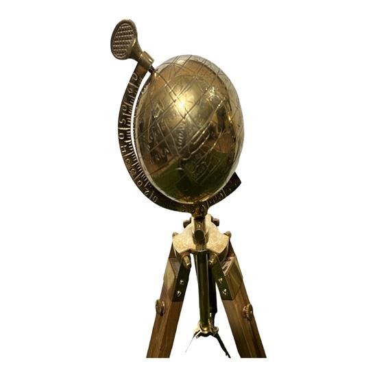 Set of 2 Globes with Wooden Stand, Brass Navigation Table,