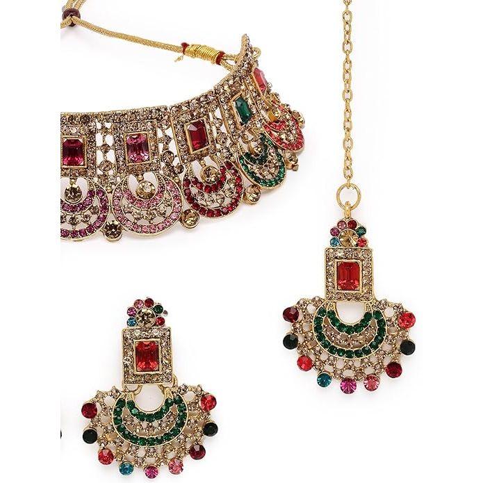 Sukkhi Graceful Curve Shaped Gold Plated AD Stones Choker Necklace