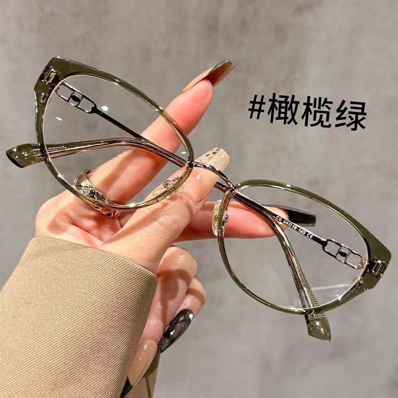 Triangle cat glasses frame plain myopia glasses anti-blue light flat glass square round face versatile anti-blue light