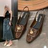 Мода 2024 года, модные металлические туфли-лодочки для женщин на среднем каблуке, туфли с острым носком, женские сандалии, брендовые разноцветные женские босоножки с открытой пяткой, элегантные