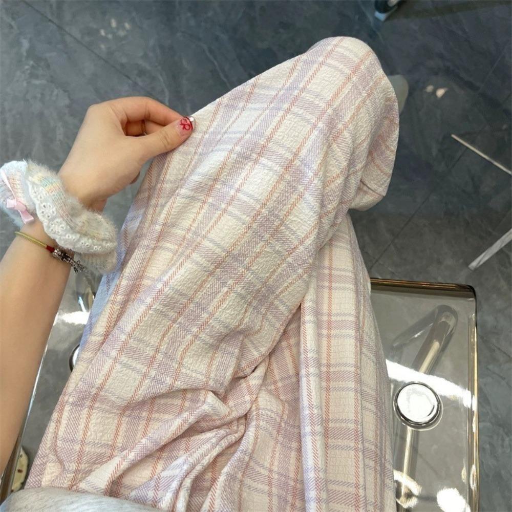 Wide Leg Casual Pants Women Stripe Plaid Baggy Home Pajama Fashion Girls’ Sleepwear Spring Autumn