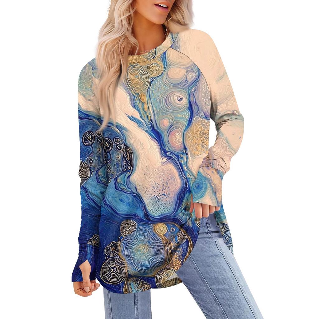 Womens Oversized Sweatshirt Graphic Sweater Long Sleeve Drop Shoulder Round Shirt Tops Vintage Clothes