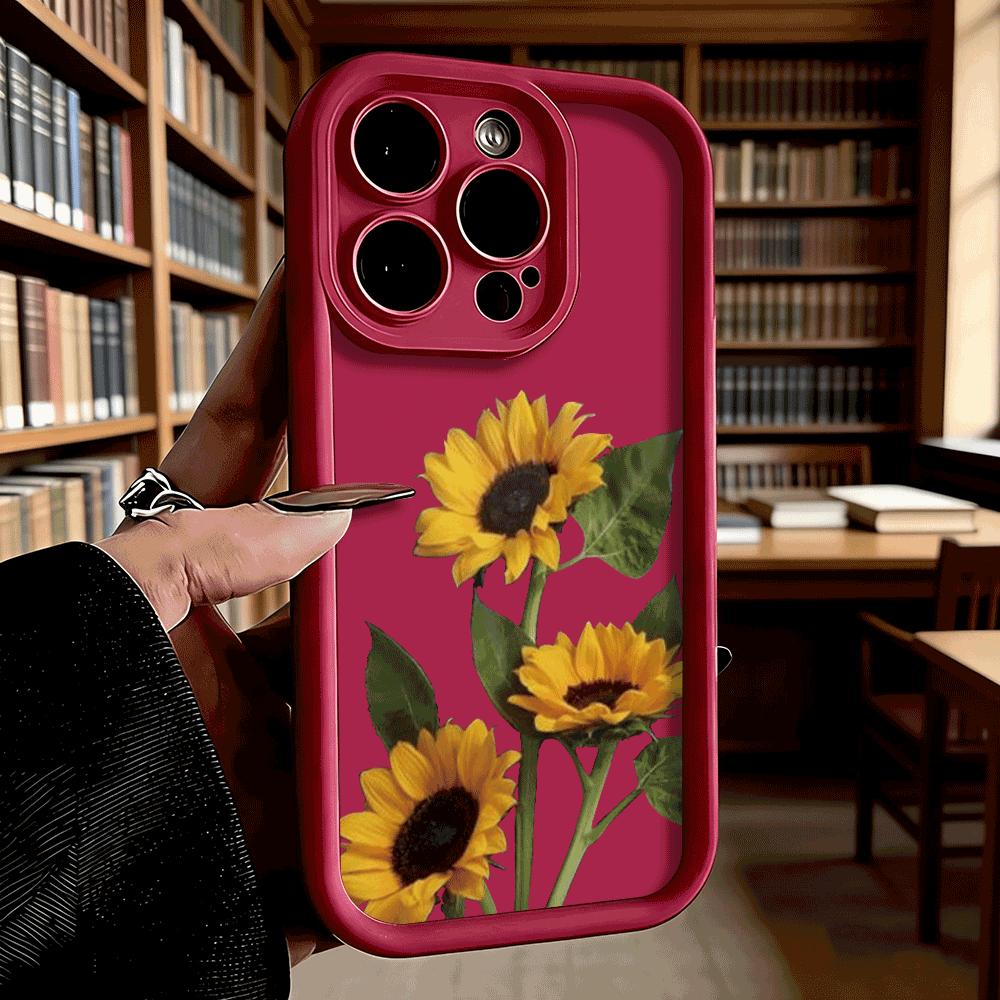 Яркие Желтые Подсолнухи на Белом Мягком ТПУ Чехле для Телефона iPhone 17 16 15 14 13 12 11 Pro Max Plus Ударопрочный Противоскользящий Чехол