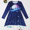 Повседневное платье для девочек с принтом 3D «Машина под лунным светом» и круглым вырезом, длинными рукавами, детское платье принцессы