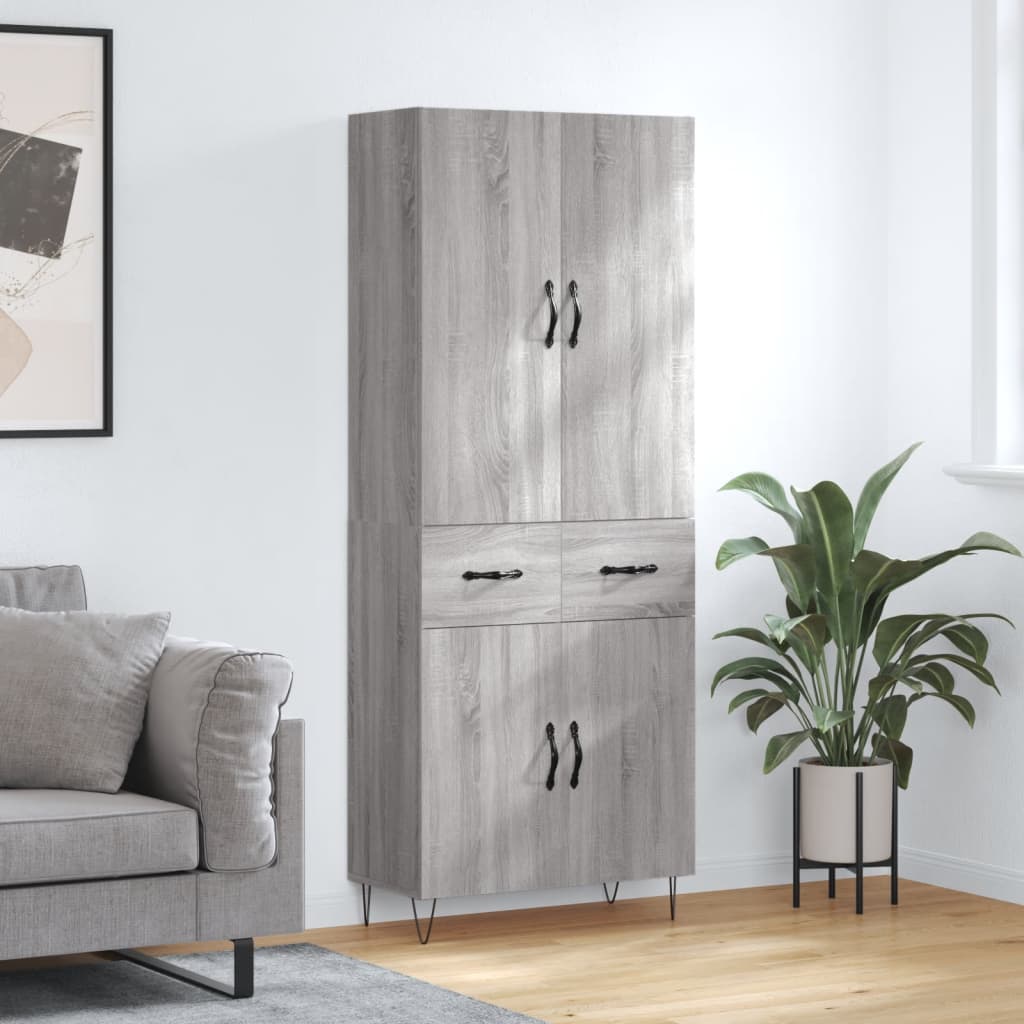 Vidaxl Witrynka Szary Dąb Sonoma 69,5X34X180Cm Materiał Drewnopochodny